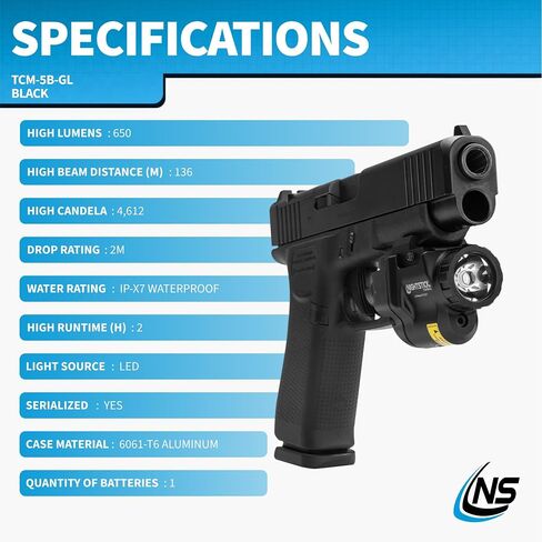 Nightstick TCM-5B ضوء مسدس صغير الحجم، نماذج السكك الحديدية القصيرة / الضيقة - 1 CR123 - أسود in Saudi Arabia