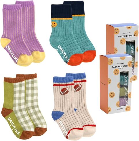Baby Boys Girls Non Slip Grip Ankle Socks with Anti Skid Grippers for Infants Toddlers Kids 4 Pairs in Kuwait