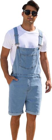 Men's Denim Overalls Jean Shorts Bib Coveralls Casual Loose Fit Work Summer Jumpersuit in Kuwait