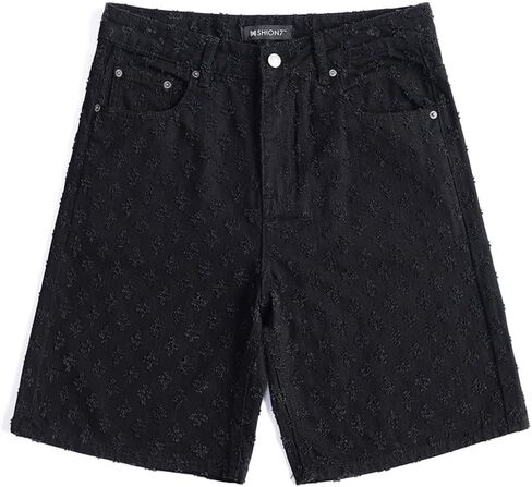 SHION7 Men's Denim Shorts, Relaxed Fit Knee Length Short Pants for Men, Ripped Baggy Half Pant, Streetwear Oversized Shorts in Saudi Arabia