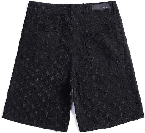 SHION7 Men's Denim Shorts, Relaxed Fit Knee Length Short Pants for Men, Ripped Baggy Half Pant, Streetwear Oversized Shorts in Saudi Arabia