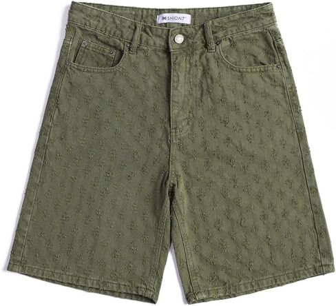 SHION7 Men's Denim Shorts, Relaxed Fit Knee Length Short Pants for Men, Ripped Baggy Half Pant, Streetwear Oversized Shorts in Saudi Arabia