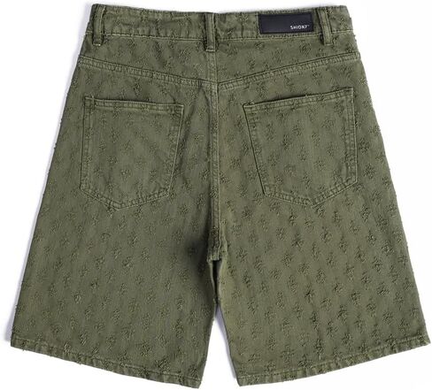 SHION7 Men's Denim Shorts, Relaxed Fit Knee Length Short Pants for Men, Ripped Baggy Half Pant, Streetwear Oversized Shorts in Saudi Arabia