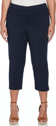 Rafaella Women's Plus Size Satin Twill Capri Pants with Grommets, Elastic Waistband, Stretch Fabric, Slimming, Curvy Fit in Kuwait