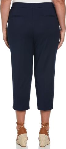 Rafaella Women's Plus Size Satin Twill Capri Pants with Grommets, Elastic Waistband, Stretch Fabric, Slimming, Curvy Fit in Kuwait