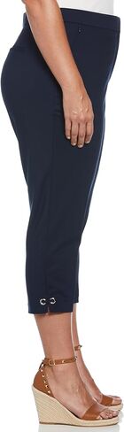 Rafaella Women's Plus Size Satin Twill Capri Pants with Grommets, Elastic Waistband, Stretch Fabric, Slimming, Curvy Fit in Kuwait