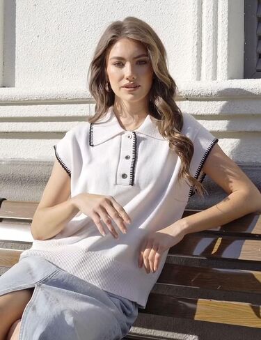 Flygo Womens Sweater Step Button Button Down Downlesess Tank Tops Cap Sleeve Cont Pullover Summer Spring Speats Set Top in Kuwait