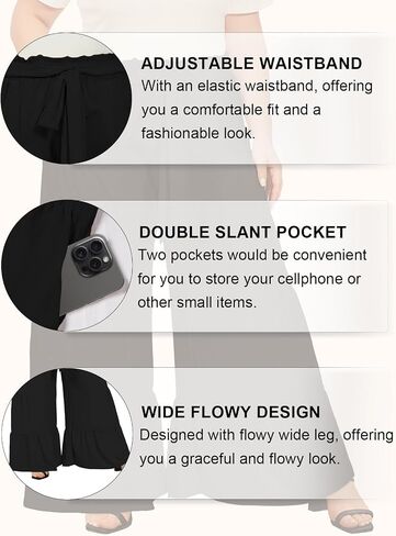 Moon Wood Plus Size Wide Leg Pants Woman High Waisted Palazzo Flowy Pants with Pockets Trendy Casual Summer Pants in Kuwait