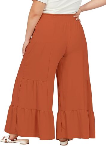 Moon Wood Plus Size Wide Leg Pants Woman High Waisted Palazzo Flowy Pants with Pockets Trendy Casual Summer Pants in Kuwait