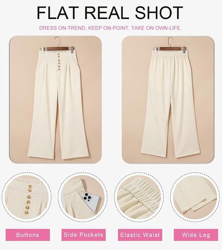 Dokotoo Wide Leg Pants Woman Elastic High Waisted Waffle Knit Dressy Casual Trousers Pants with Pockets in Saudi Arabia