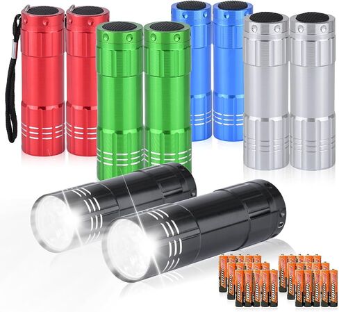 5 Pack of Flashlights 9 LED Mini Aluminum Flashlight Bulk with Lanyard 15 AAA Batteries Included Assorted Colors Handheld Flashlights for Hurricane Supplies Camping, Night Reading, Cycling in Kuwait