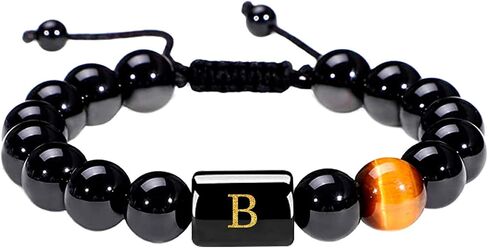 Initials Bracelets for Men Letters Bracelet Natural Tiger Eye Black Onyx Beaded Bracelet Handmade Jewelry Gift for Men in Saudi Arabia