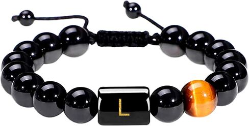 Initials Bracelets for Men Letters Bracelet Natural Tiger Eye Black Onyx Beaded Bracelet Handmade Jewelry Gift for Men in Saudi Arabia