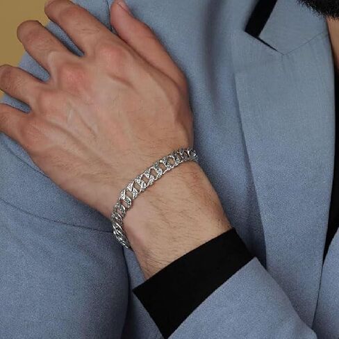 Lecalla Solid Real 925 Sterling Silver Classic Men's Link Bracelets | الأساور الفضية الإيطالية للرجال | سوار سلسلة التصميم الكلاسيكية المصنوعة يدويًا للرجال 8 ، 8.5 بوصة ، مصنوعة في إيطاليا in Kuwait