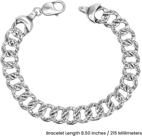 Lecalla Solid Real 925 Sterling Silver Classic Men's Link Bracelets | الأساور الفضية الإيطالية للرجال | سوار سلسلة التصميم الكلاسيكية المصنوعة يدويًا للرجال 8 ، 8.5 بوصة ، مصنوعة في إيطاليا in Kuwait