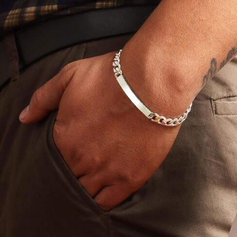 LeCalla Solid Real 925 Sterling Silver Classic Men's Link Bracelets | Italian Silver Bracelets for Men | Handmade Classic Design Chain Bracelet for Men 8, 8.5 Inches, Made in Italy in Saudi Arabia