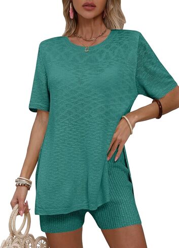 Womens 2 Piece Sets Summer Outfits Short Sleeve Top Lounge Matching Set Shirts Short Tracksuit in Saudi Arabia