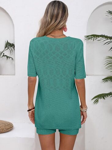 Womens 2 Piece Sets Summer Outfits Short Sleeve Top Lounge Matching Set Shirts Short Tracksuit in Saudi Arabia