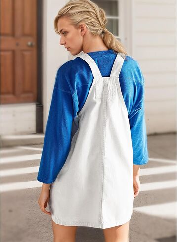 Women's Denim Overalls Dress Casual Jeans Summer Mini Rompers with Adjustable Strap and Pockets in Kuwait