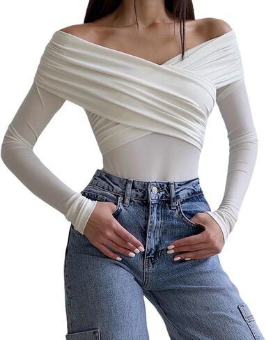 Rarityus Women's Off the Counder Long Sleeve Bodysuit مثير in Kuwait
