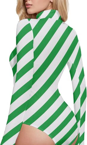 Womens Turtle Neck Long Sleeve Bodysuits Sexy Stretchy Going Out Tops Retro Stripe Body Suit Jumpsuit in Saudi Arabia