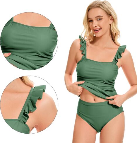 Tankini Swimsuit for Women Two Piece Tummy Control Bathing Suit Ruched Ruffle Swimwear Top with Bottom in Saudi Arabia
