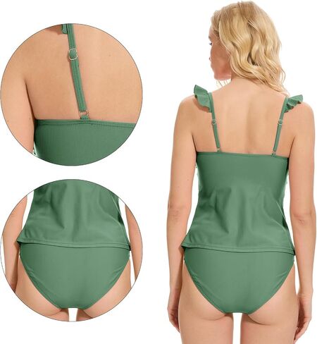 Tankini Swimsuit for Women Two Piece Tummy Control Bathing Suit Ruched Ruffle Swimwear Top with Bottom in Saudi Arabia