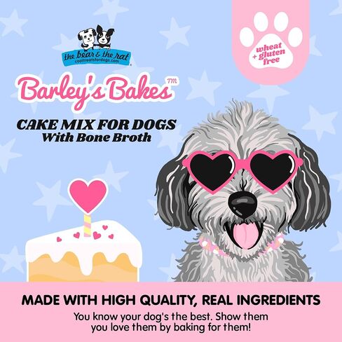 Barley's Bakes Birthday Cupcake Mix for Dogs, Bone Broth Flavor, 7.5 Ounce, Wheat Free, Gluten Free, Real Food Ingredients, Made in the USA by The Bear & The Rat in Saudi Arabia