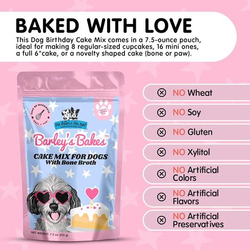 Barley's Bakes Birthday Cupcake Mix for Dogs, Bone Broth Flavor, 7.5 Ounce, Wheat Free, Gluten Free, Real Food Ingredients, Made in the USA by The Bear & The Rat in Saudi Arabia