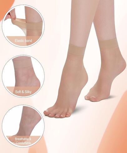 Women’s 10-15 Pairs Ankle High Sheer Socks Soft Nylon Socks for Women & Comfort Tights Hosiery in Kuwait