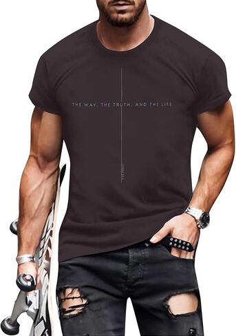 Christian Shirt Mens:The Way The Truth The Life Letter Printed Tshirt Jesus Faith Crew Neck Short Sleeve Top in Saudi Arabia