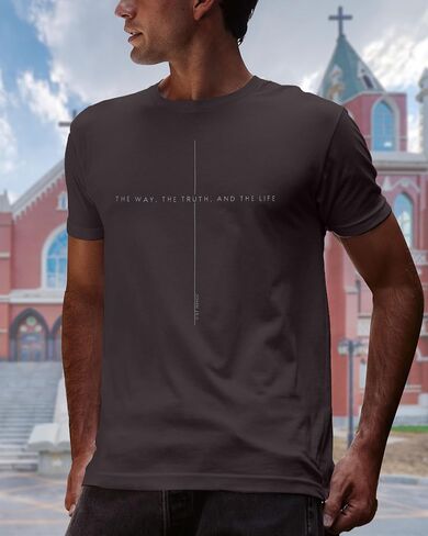 Christian Shirt Mens:The Way The Truth The Life Letter Printed Tshirt Jesus Faith Crew Neck Short Sleeve Top in Saudi Arabia