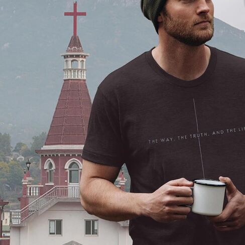 Christian Shirt Mens:The Way The Truth The Life Letter Printed Tshirt Jesus Faith Crew Neck Short Sleeve Top in Saudi Arabia