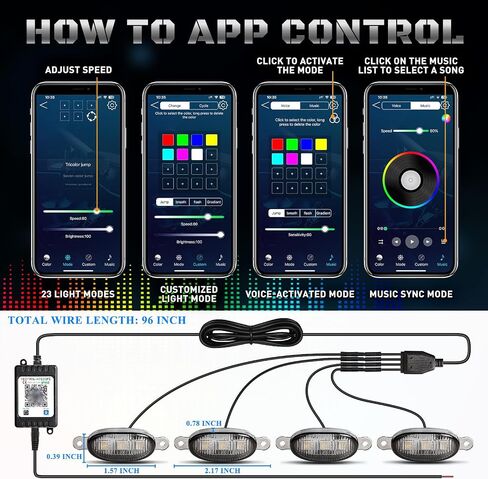 4 Pcs Led Universal RGB Grille Lights Compatible with Raptor Style Ford F150, Dodge Ram 1500, Tundra with APP Control - LED Front Daytime Running Light Accessories with Fuse & Harness in Kuwait