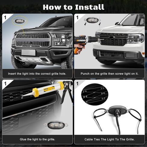 4 Pcs Led Universal RGB Grille Lights Compatible with Raptor Style Ford F150, Dodge Ram 1500, Tundra with APP Control - LED Front Daytime Running Light Accessories with Fuse & Harness in Kuwait
