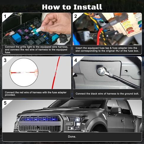 4 Pcs Led Universal RGB Grille Lights Compatible with Raptor Style Ford F150, Dodge Ram 1500, Tundra with APP Control - LED Front Daytime Running Light Accessories with Fuse & Harness in Kuwait