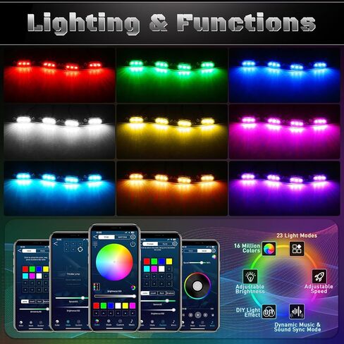 4 Pcs Led Universal RGB Grille Lights Compatible with Raptor Style Ford F150, Dodge Ram 1500, Tundra with APP Control - LED Front Daytime Running Light Accessories with Fuse & Harness in Kuwait