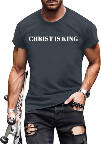 Christian Shirt Mens:The Way The Truth The Life Letter Printed Tshirt Jesus Faith Crew Neck Short Sleeve Top in Saudi Arabia