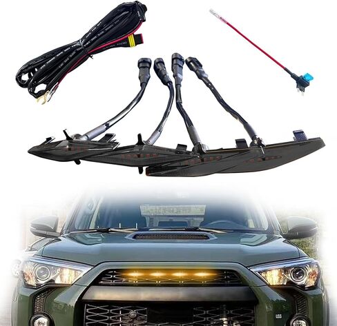 4-PCS LED Amber Lights for 2014-2023 Toyota 4Runner TRD Pro Grille, Including SR5, TRD Off-Road, Limited, TRD Pro, Venture, Trail with Fuse & Wire Harness (Smoke Shell/Amber Light) in Kuwait