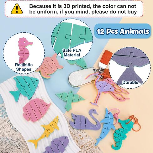 12 Pcs 3D Printed Ocean Themed Keychains, Colorful 3D Printed Design, Great Gift for Ocean Lovers, Funny 3D Printed Keychain Charms for Backpack, Purse, Handbag in Saudi Arabia