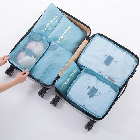 7 Set Packing Cubes Travel Luggage Packing Organizers for Suitcase, Blue Flower in Saudi Arabia