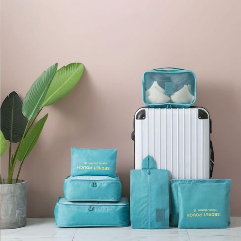 7 Set Packing Cubes Travel Luggage Packing Organizers for Suitcase, Blue Flower in Saudi Arabia