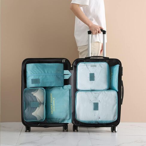 7 Set Packing Cubes Travel Luggage Packing Organizers for Suitcase, Blue Flower in Saudi Arabia