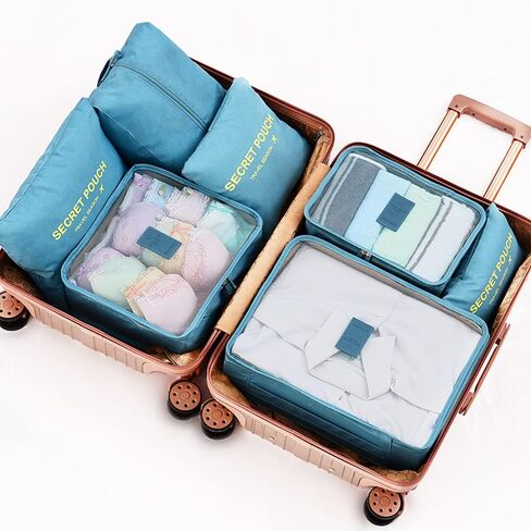 7 Set Packing Cubes Travel Luggage Packing Organizers for Suitcase, Blue Flower in Saudi Arabia