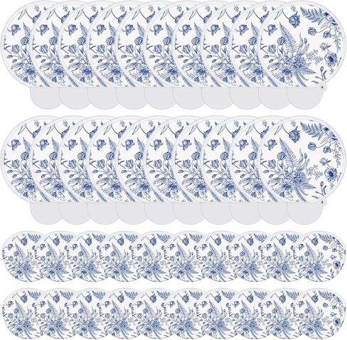 Roowest 20 Pcs Wedding Folding Hand Fans Blue Chinoiserie Floral Round Shaped Lightweight Folding Fan with Plastic Handle and Storage Bag for Summer Tea Party Wedding Favors Bridal Shower Parties in Kuwait
