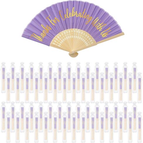 Tatuo 100 Pcs Wedding Party Favors Silk Foldable Hand Fans with Organza Bag Bridesmaid Gift with Thanks for Celebrating with Us Hand Fan for Wedding Party Bridal Gift Dancing Props(Sapphire) in Kuwait