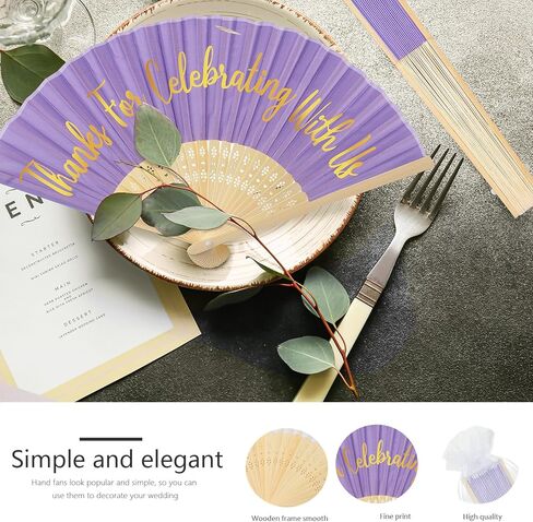 Tatuo 100 Pcs Wedding Party Favors Silk Foldable Hand Fans with Organza Bag Bridesmaid Gift with Thanks for Celebrating with Us Hand Fan for Wedding Party Bridal Gift Dancing Props(Sapphire) in Kuwait