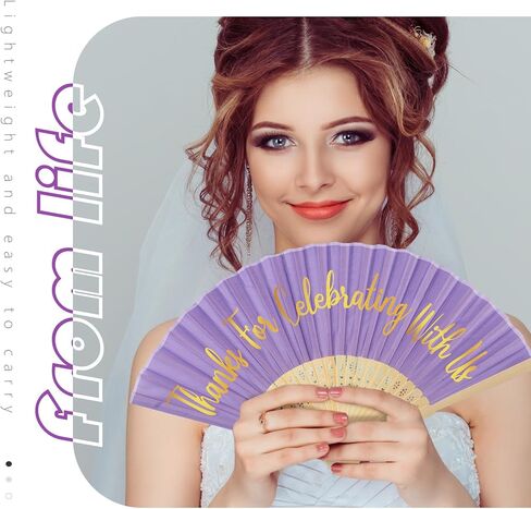 Tatuo 100 Pcs Wedding Party Favors Silk Foldable Hand Fans with Organza Bag Bridesmaid Gift with Thanks for Celebrating with Us Hand Fan for Wedding Party Bridal Gift Dancing Props(Sapphire) in Kuwait