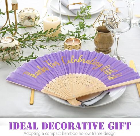 Tatuo 100 Pcs Wedding Party Favors Silk Foldable Hand Fans with Organza Bag Bridesmaid Gift with Thanks for Celebrating with Us Hand Fan for Wedding Party Bridal Gift Dancing Props(Sapphire) in Kuwait