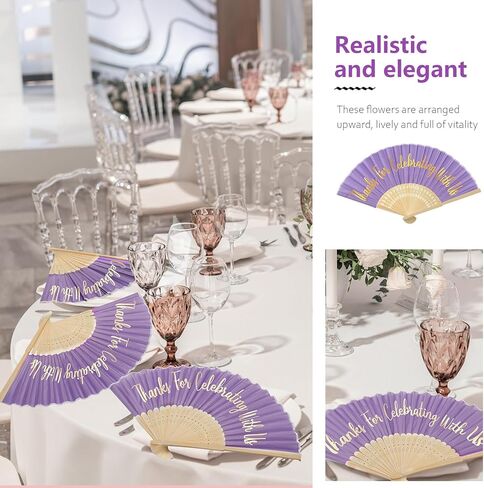 Tatuo 100 Pcs Wedding Party Favors Silk Foldable Hand Fans with Organza Bag Bridesmaid Gift with Thanks for Celebrating with Us Hand Fan for Wedding Party Bridal Gift Dancing Props(Sapphire) in Kuwait